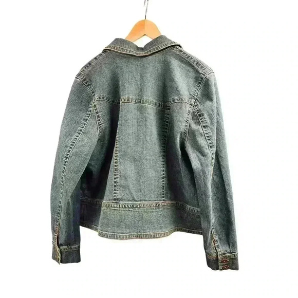 Susan Graver Jeans Stretch Denim Button Front Peplum Jacket Patch Pockets Sz XL - Picture 3 of 16